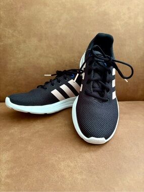 Adidas Women’s Lite Racer CLN 2.0. Size 9. Black With Pink Stripes.